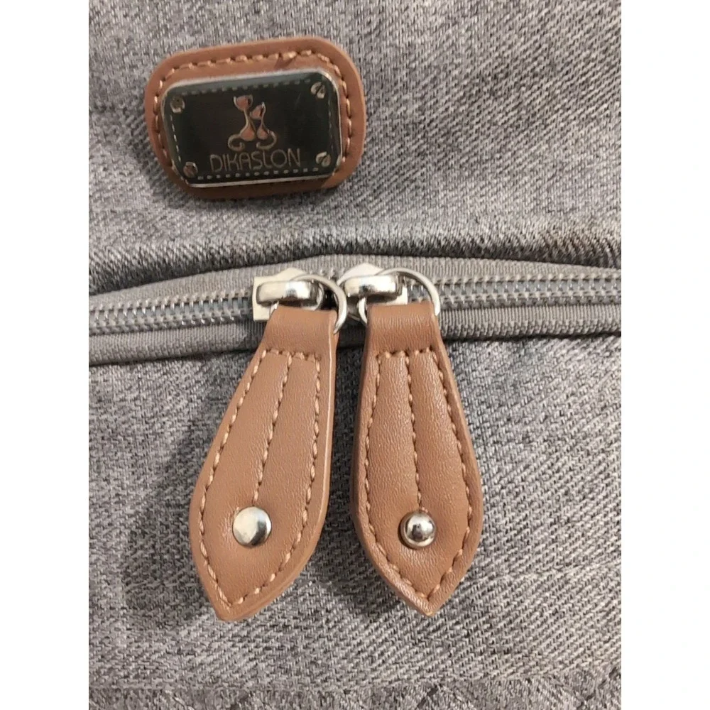 DIKALSLON Gray w/Brown Trim Backpack/Baby Bag Large Pockets Galore‎